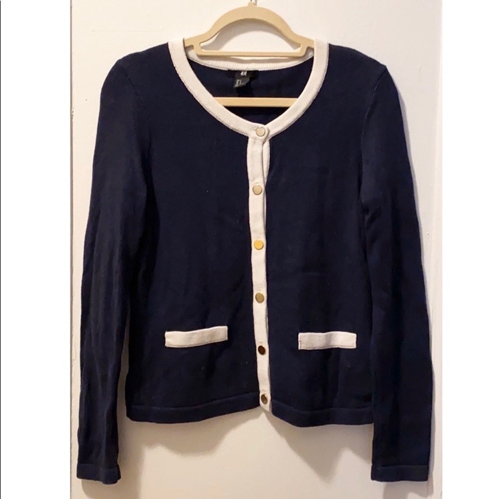 H&M Blue and White Button Down Sweater